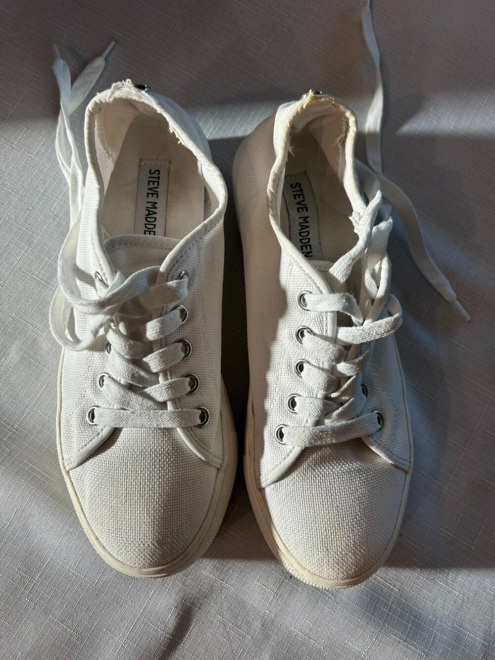 Steve Madden "Elore" White Canvas Platform Sneakers - Women's Size 7M